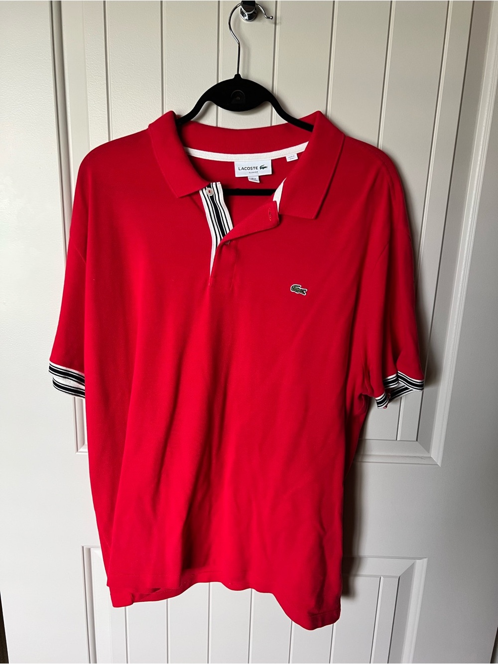 Lacoste Men's Bright Red Polo with Striped Trim